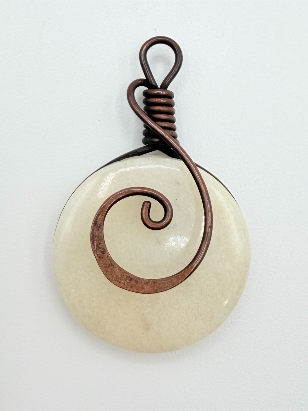 Handmade Wire Wrapped White Stone Copper Pendant Artisan OOAK